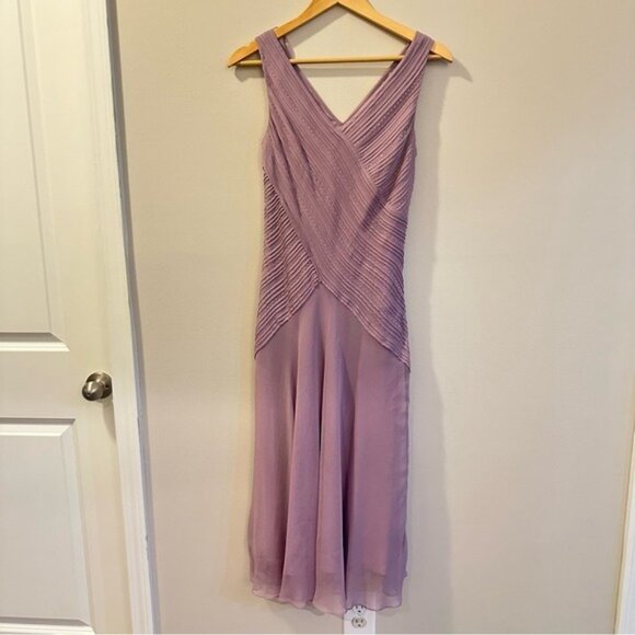 Talbots Fairycore Lilac Pure Silk Pleated Midi Dress Romantic Elegant Size 6 - Picture 2 of 10